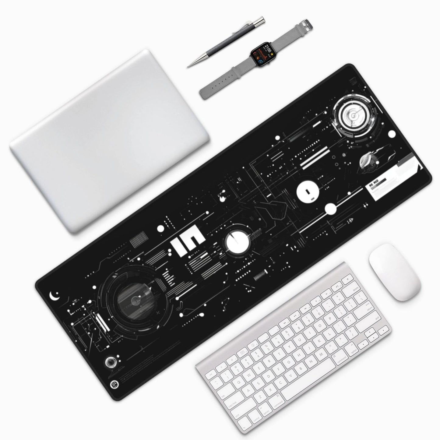Mechanical Mouse Pad 31.5 X 11.8 Inch Big Desk Rubber Base Stitched Edges Keyboard Pad Spaceship XXL Mouse Mat for Home Game and Office