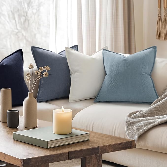 ZWJD Throw Blue Pillow Covers 18x18 Set of 2 Chenille Pillow Covers with Elegant Design Soft and Luxurious Decorative Throw Pillows for Couch, Bed, and Home Decor, Light Blue