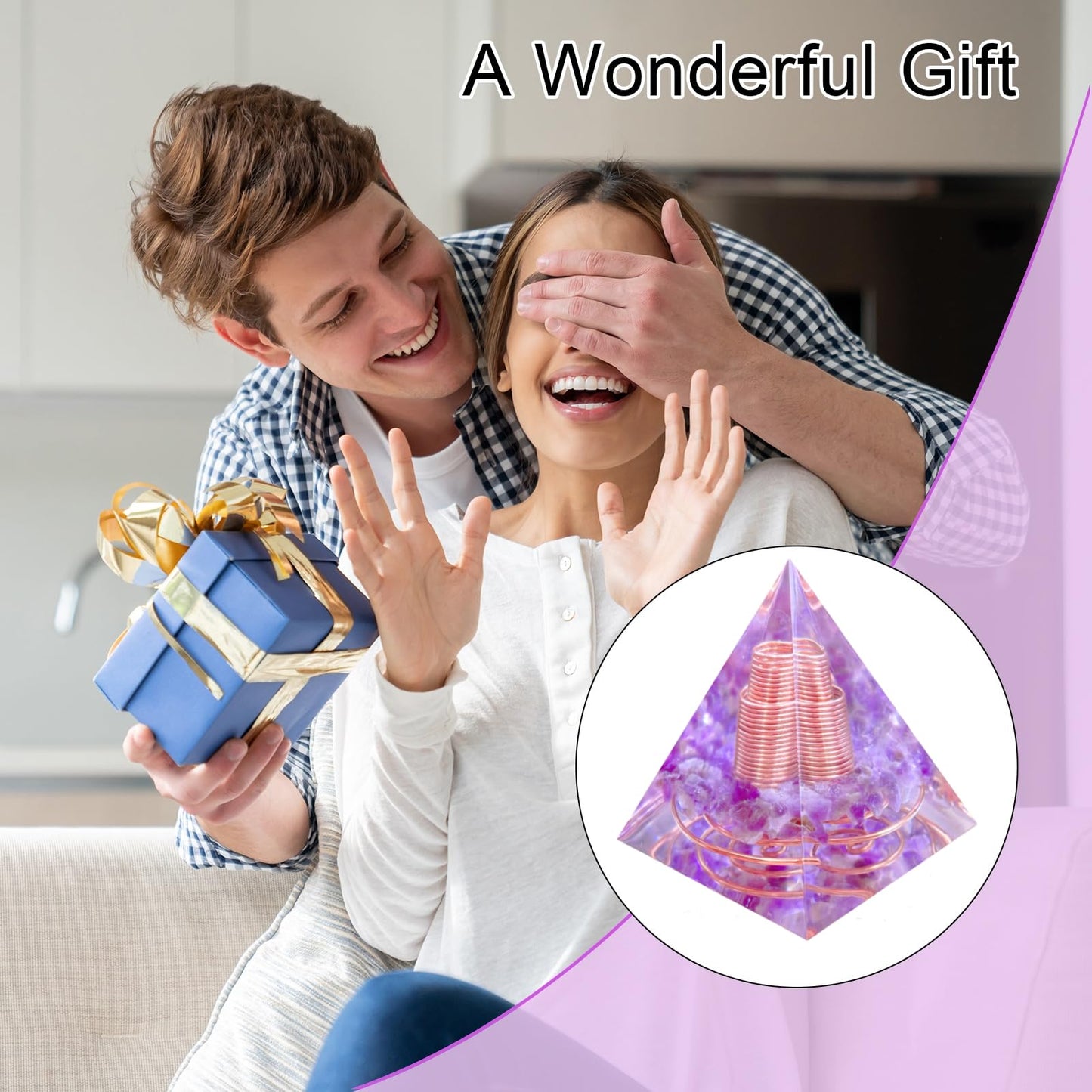 Saefheled Crystal Column Orgone Pyramid,Natural Energy Amethyst&White Quartz Orgonite Crystal Healing Pyramids,for Reduce Stress, Balance Chakra,Meditation Attract Luck,Accumulate Wealth Health(6cm)