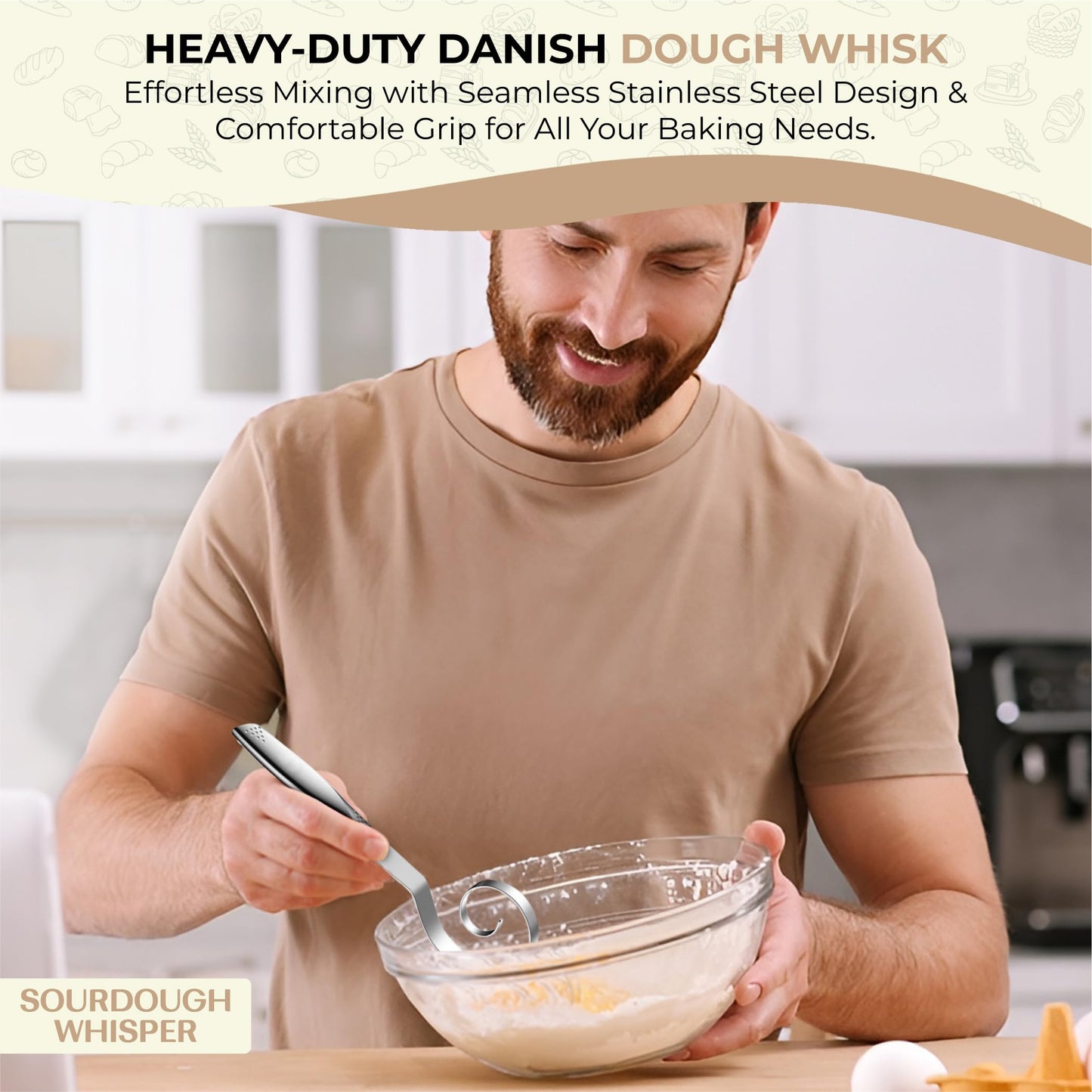 Sourdough Essential Baking Tools Set — Premium Organic Cotton Proofing Tea Towel, Seamless Danish Dough Whisk, Blue Silicone Scraper & Wood Brush (Complete Sourdough Baking & Proofing Kit)