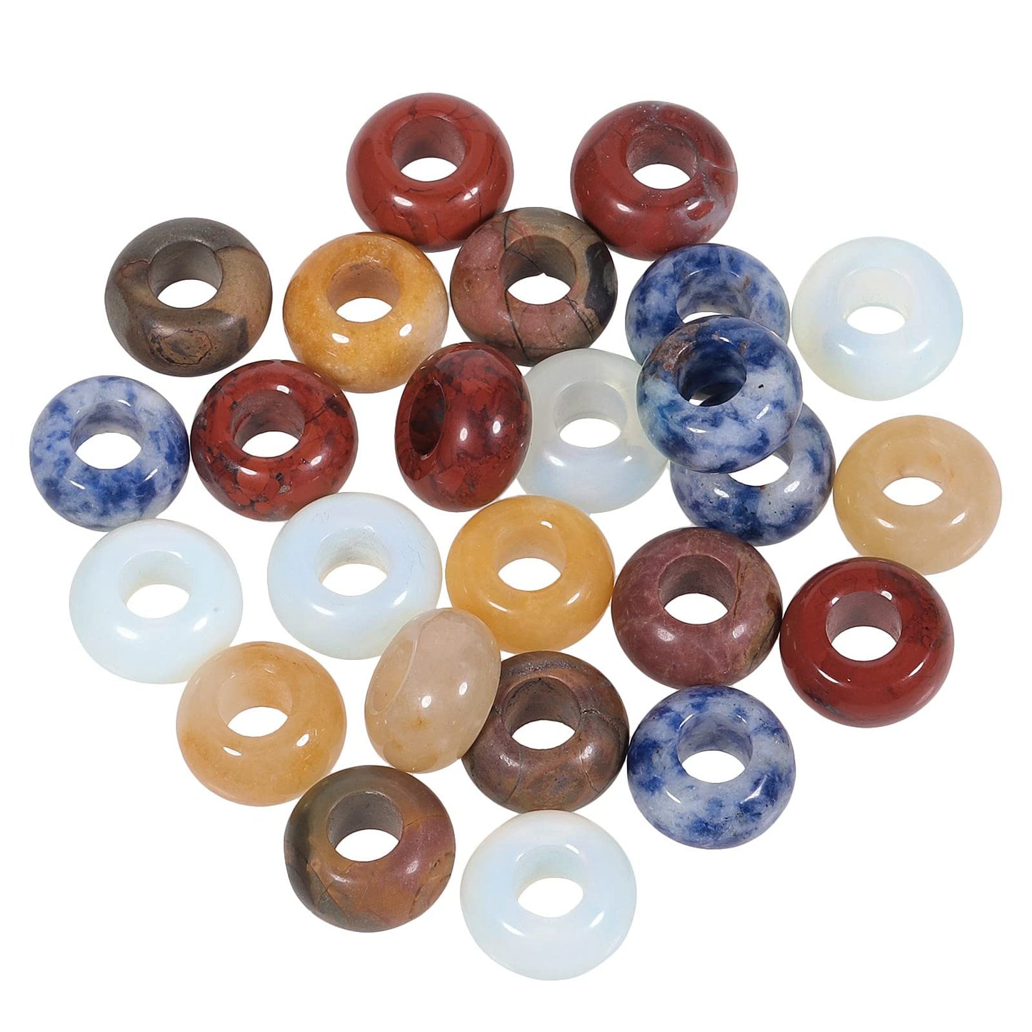 SUNYIK Assorted Crystal Stones Large Hole (6mm) Rondelle European Beads Fits Bracelet, Pack of 25, Opalite/Red Jasper/Sodalite/Picasso/Yellow Jade