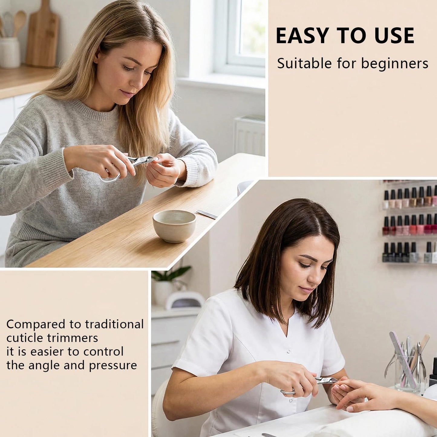 AZSRKRBM Cuticle Trimmer Nipper, Stainless Steel Cuticle Clipper with Round Comfort Grip & Sharp Blade - Easy for Home Manicure Pedicure, Beginner-Friendly Nail Care Tool with Protective Cover