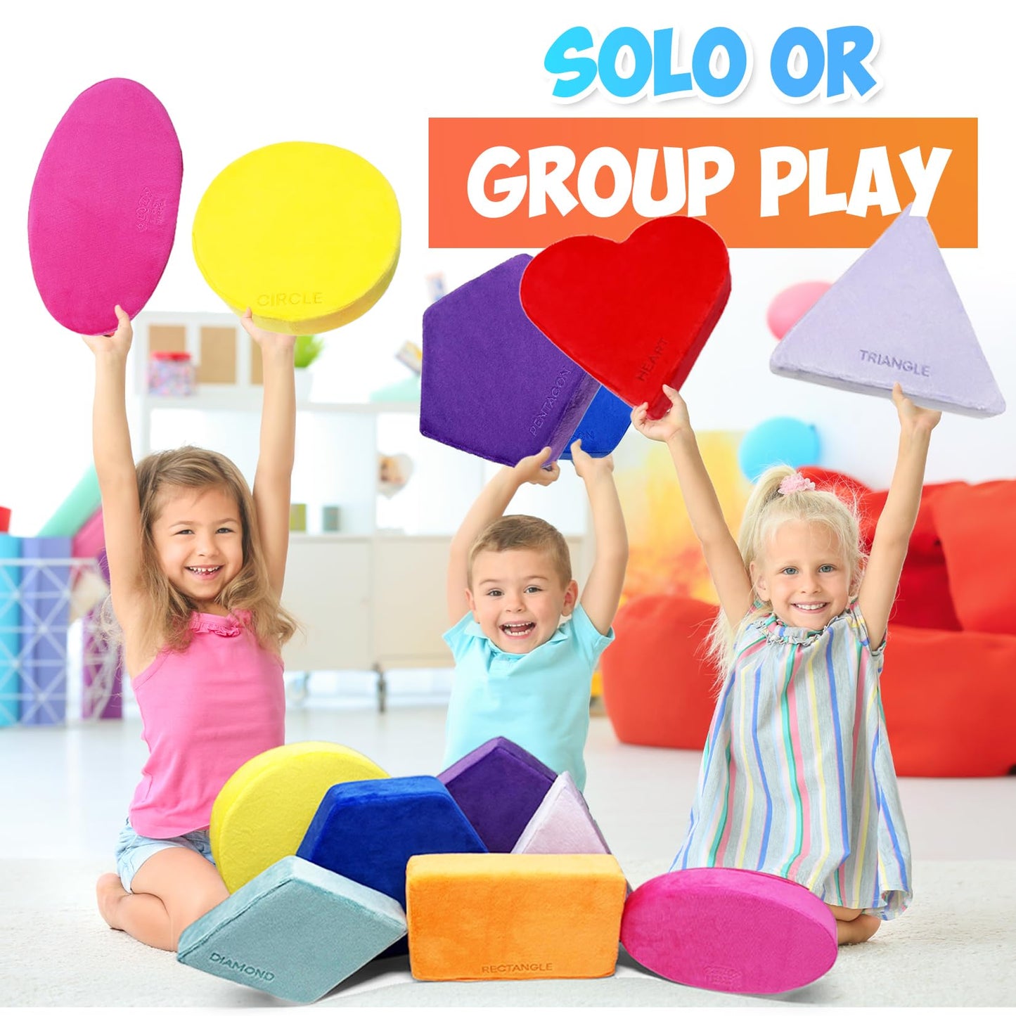 Plush Blocks - The Original Premium Plush Building Block & Shapes for Kids - Certified Safe Foam Blocks in Luxuriously Soft Fabric Covers (Classic Colors, Shapes)