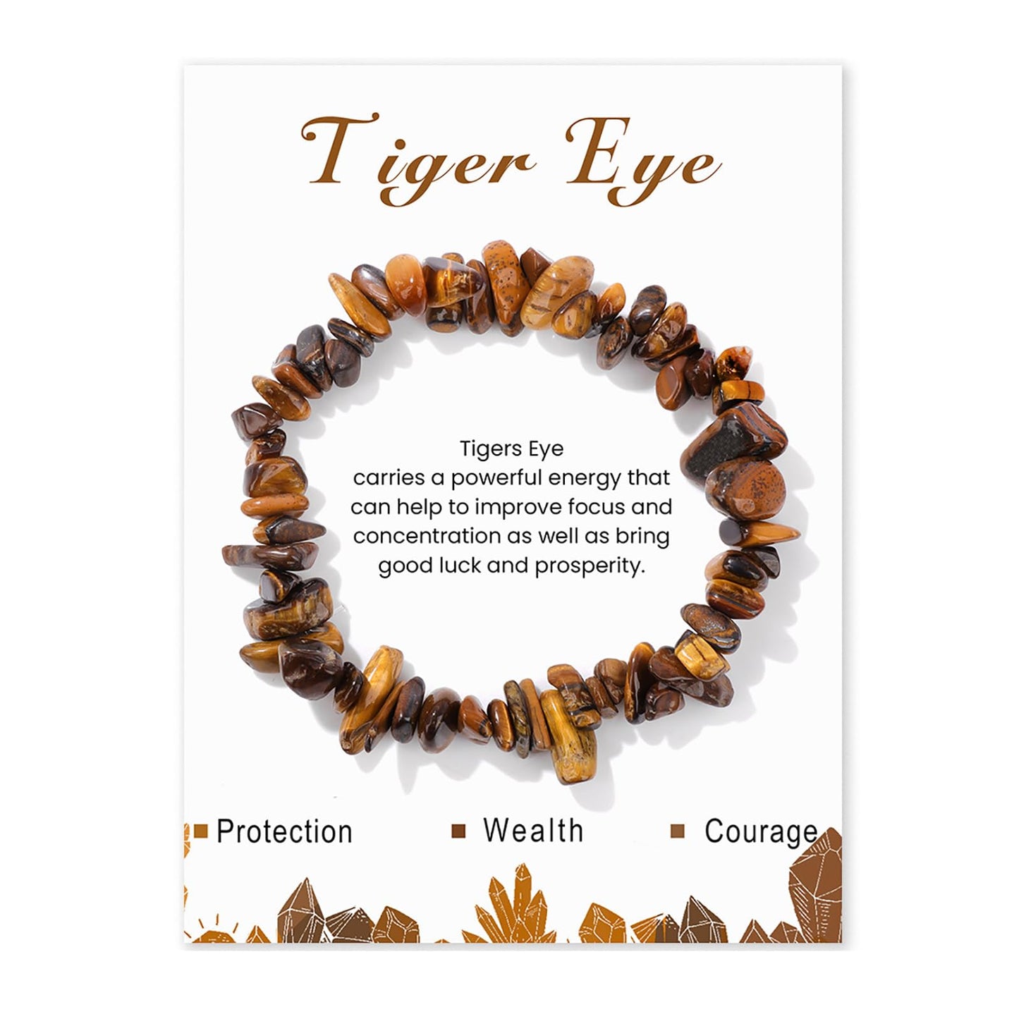 Lit Wall Tiger Eye Bracelet for Men & Women, 8mm Raw Crystal Beaded Bracelets, Brown, Unisex, Adjustable Size, Healing Stone Bracelet for Any Occasion