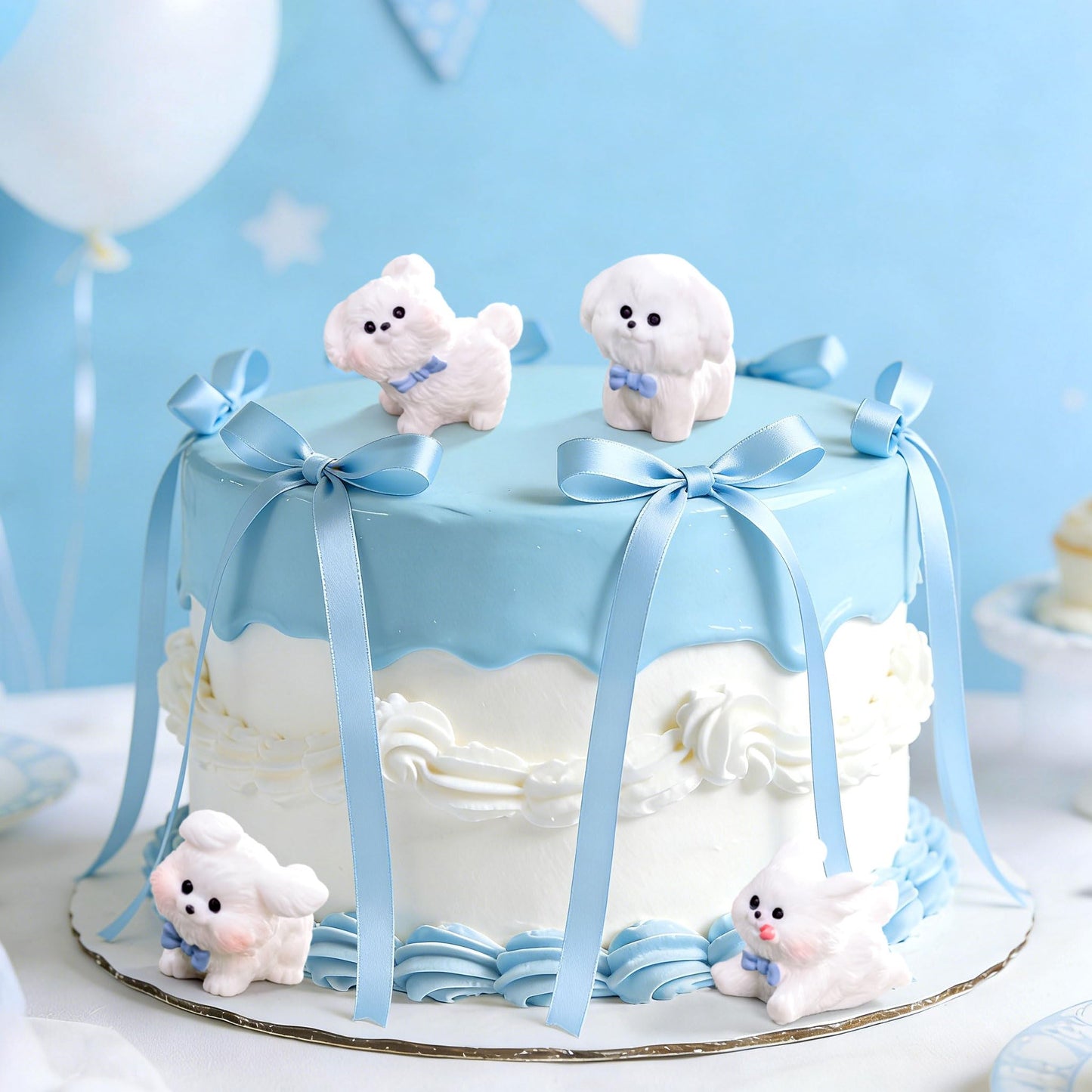 LaVenty Cute Puppies Cake Topper Cartoon Birthday Cake Decorations Figures for Birthday Party Decorations