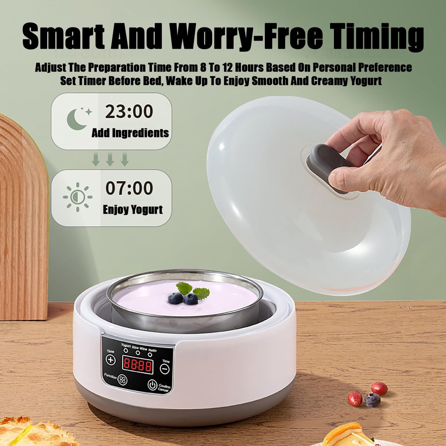 Yogurt Maker Machine 36 Hour, Probiotic Yogurt Maker with Temperature Control and 36 Hour Timer, 1.2L Yogurt Machine with LCD Display, Multi-Function Yogurt Machine for Home Use (Without 5 Cups)