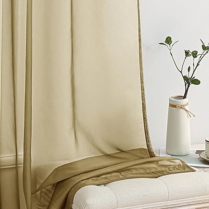 MIULEE Dark Gold Sheer Curtains 84 Inches Long 2 Panels, Light Filtering Voile Drapes with Rod Pocket for Bedroom and Living Room Windows