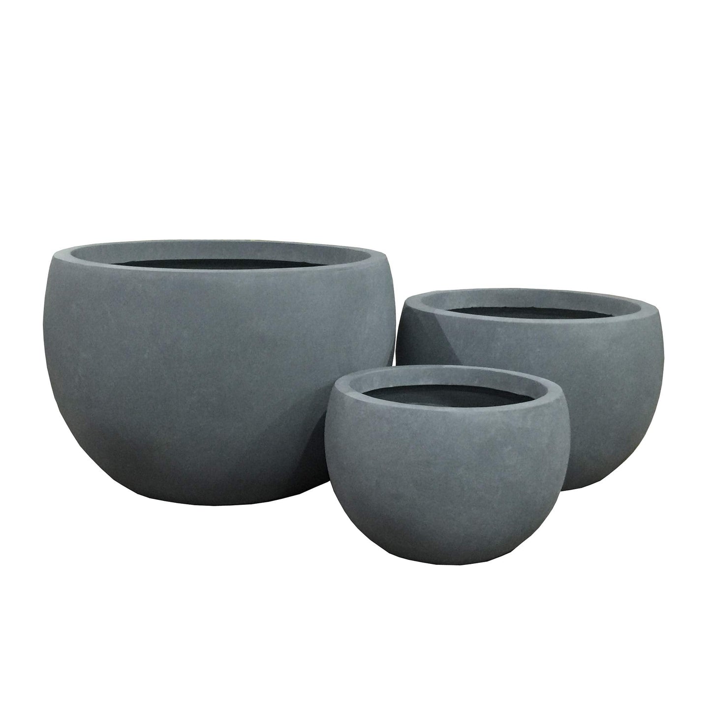 20", 16" and 12" W Round Slate Gray Concrete/Fiberglass Indoor Outdoor Elegant Bowl Planters (Set of 3)