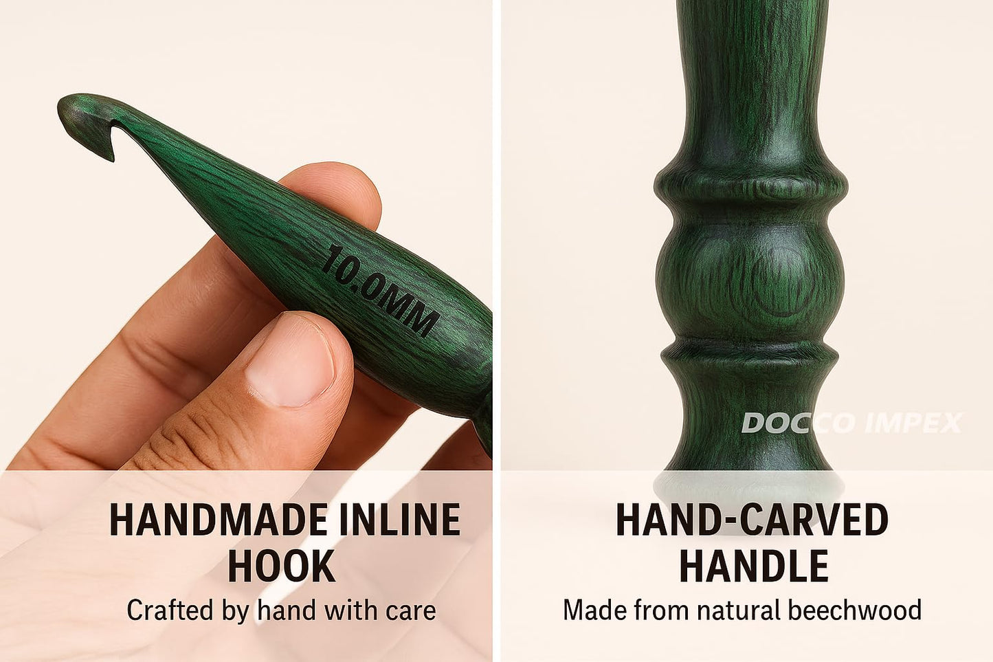 Handmade Ergonomic Wooden Crochet Hooks for Arthritic Hands (Set of 7) Needles for Yarn Accessories | Size 4 mm to 10 mm with Engraved | Yarn Tool (Green)