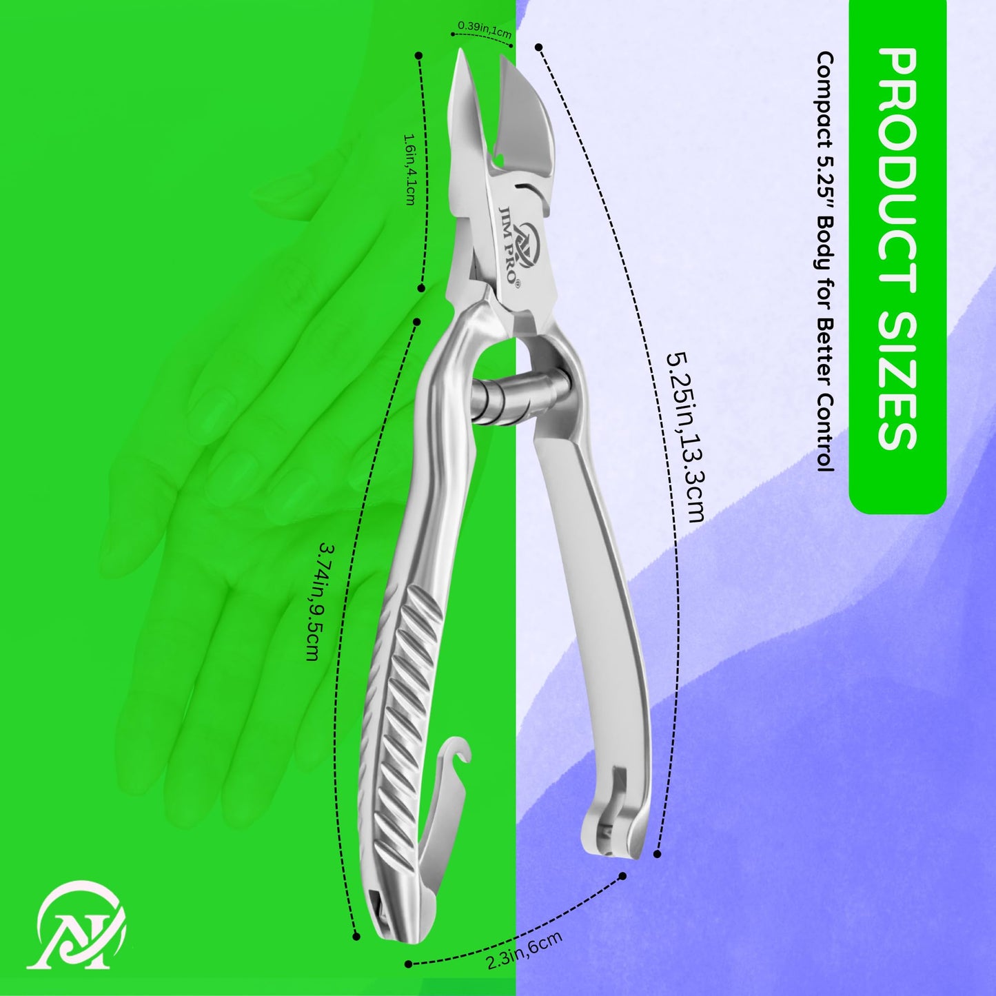 Jim Pro ClipSharp Toenail Cutter - Professional Heavy Duty Nail Clipper for Thick & Ingrown Toenails - Sharp Stainless Steel Blades, Ergonomic Non-Slip Grip for Men & Women/JP-SC-TC-5.5"