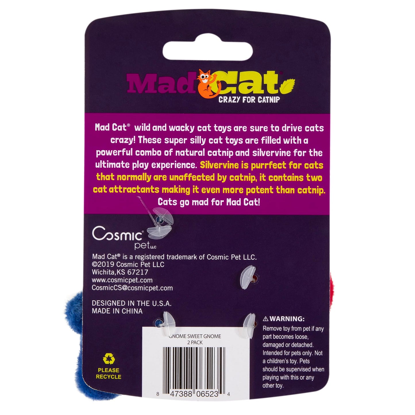 Mad Cat Gnome Sweet Gnome Wild and Quacky Cat Toy with Catnip, Pack of 2