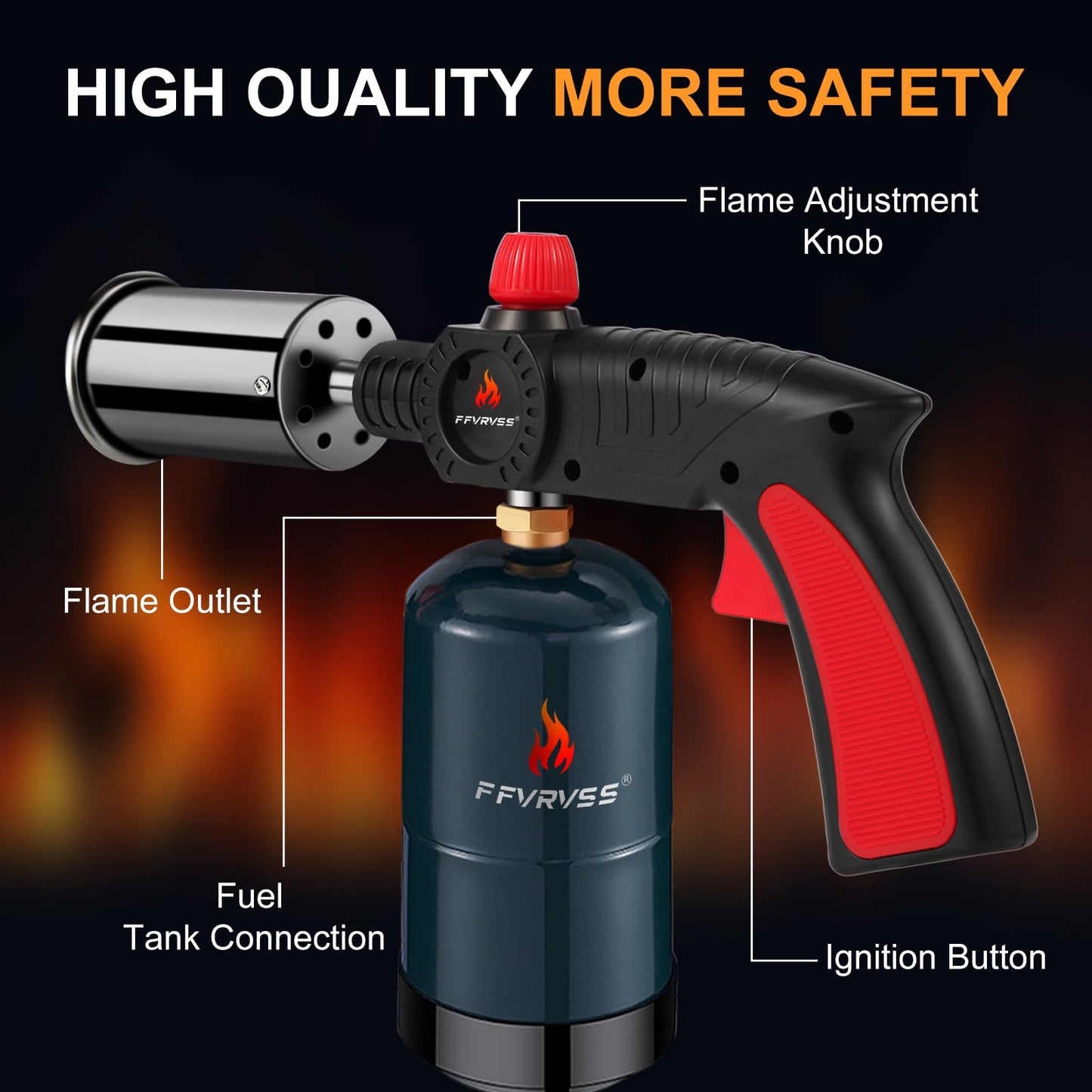 Powerful Grill & Cooking Propane Torch, flame thrower gun, Kitchen Cooking Torch, Sous Vide, Campfire Starter, Adjustable Wood Torch Burner for Searing Steak, BBQ, Welding（Propane Tank Not Included）