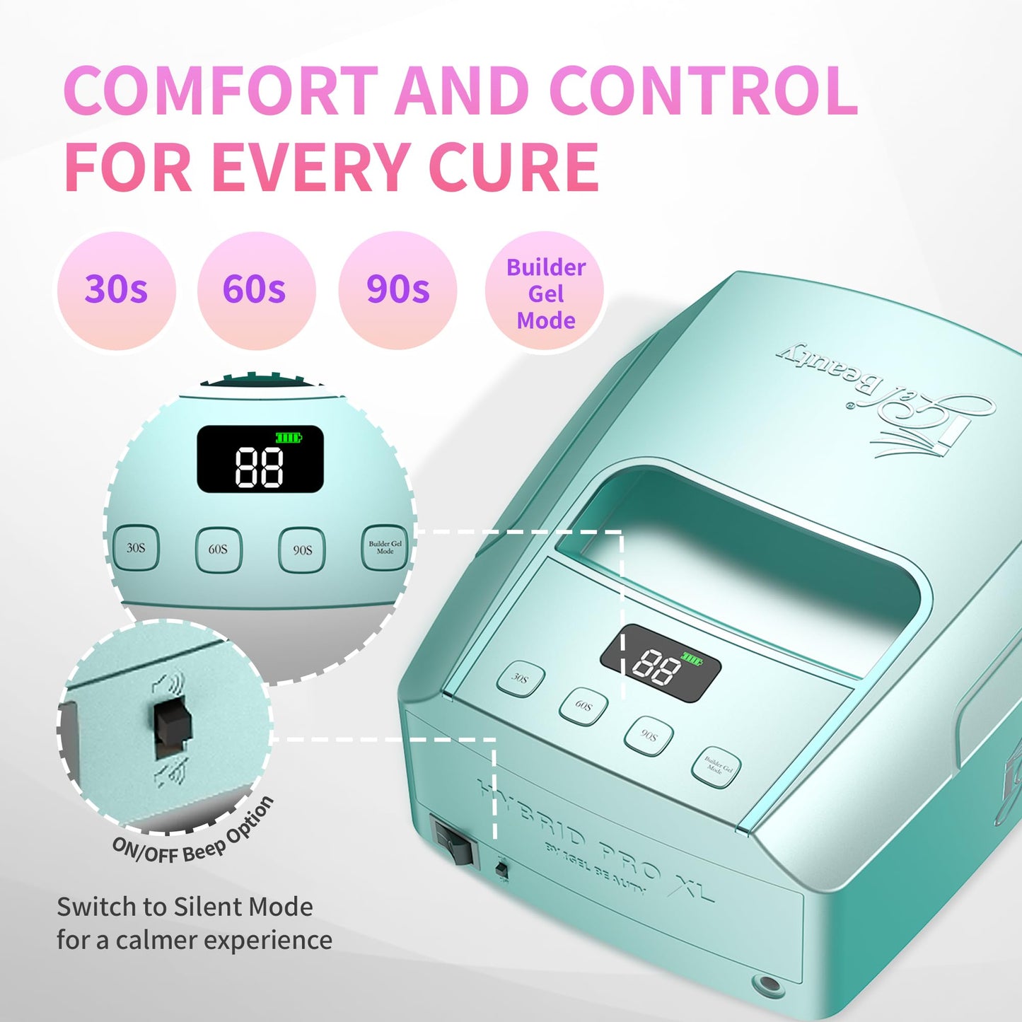 iGel Beauty Hybrid PRO 3.0 XL UV/LED Nail Lamp – Wireless Rechargeable 48W Nail Dryer, Extra Wide Full-Hand Curing, 9000mAh Battery, Smart Timer & Builder Gel Mode, Cordless Professional Lamp