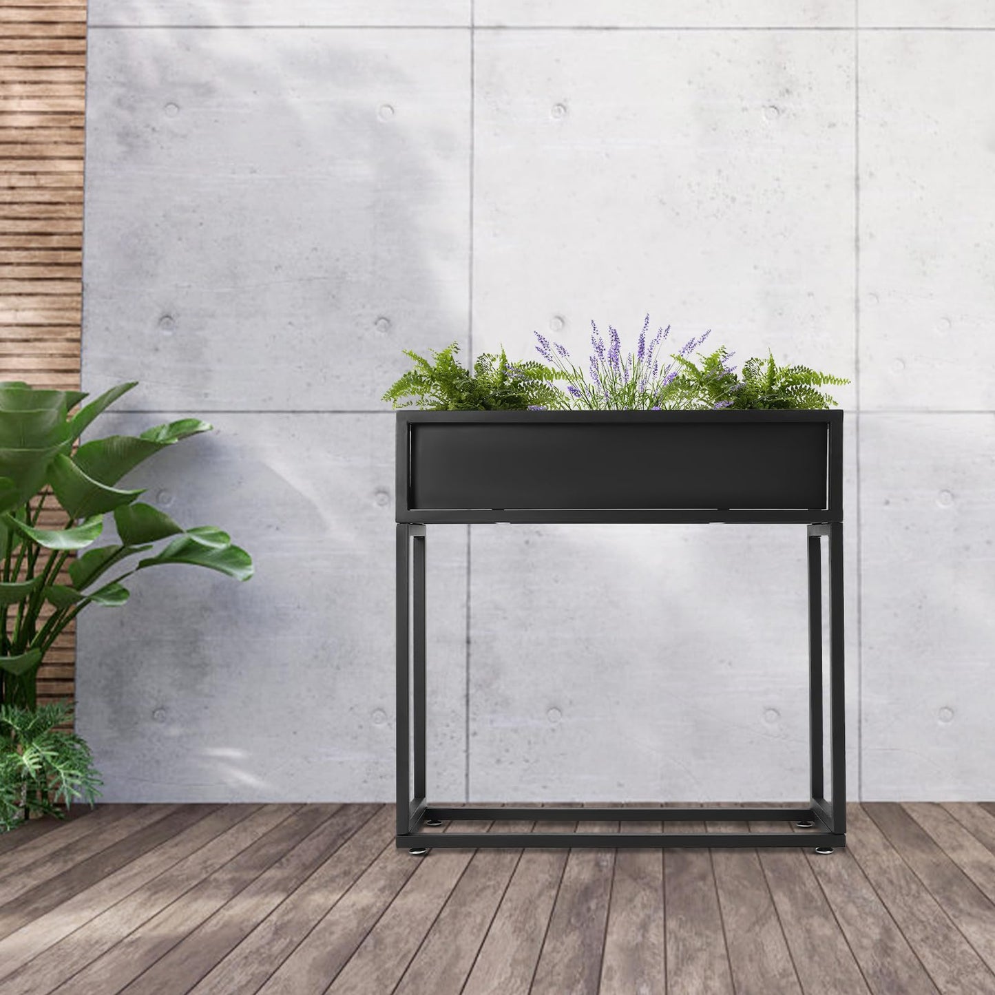 SanyingYZ Metal Tall Rectangular Planter,28" H/14 H Black Outdoor Planter Box with Drainage Holes and Adjustable Balancing Feet for Plants, Flowers, Gardens (28" H)