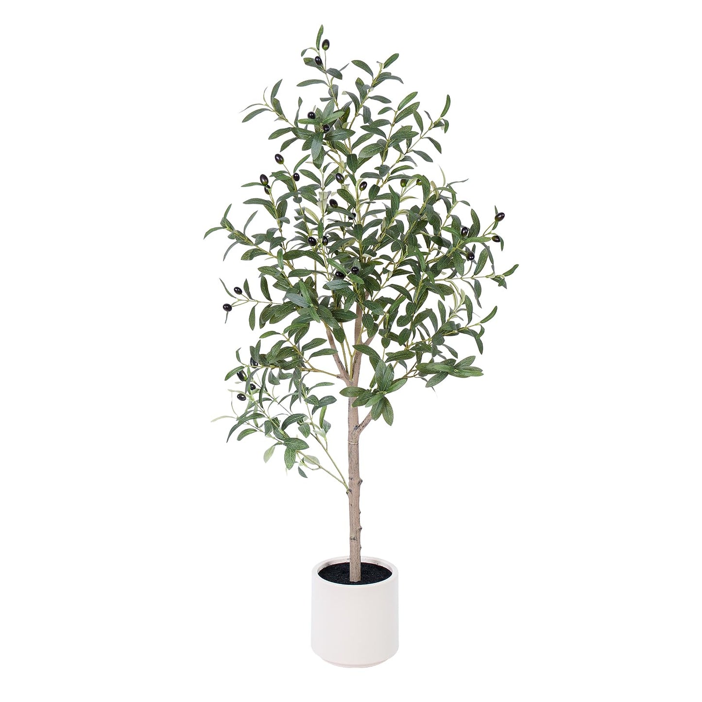 AQUGQ Olive Tree Artificial Indoor, 4ft Tall Silk Faux Olive Tree with White Planter, Artificial Plants with Natural Wood Trunk and Lifelike Fruits for Home Office Decor
