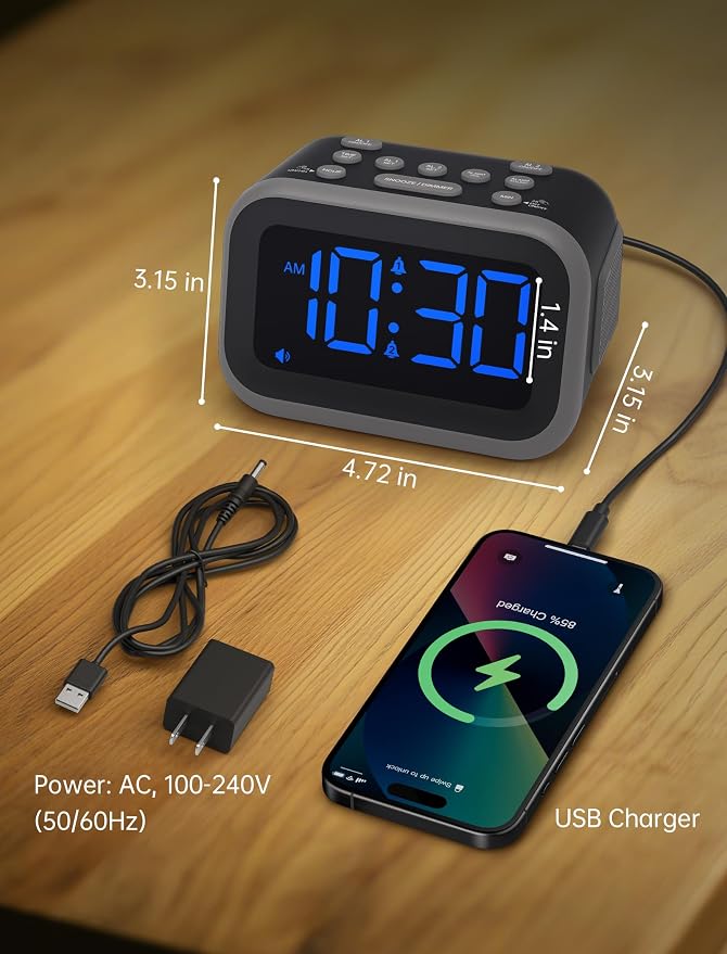 Acedeck Super Loud Alarm Clock: 115dB Wake-Up Power | Dual Alarms and 6 Alarm Sounds for Heavy Sleepers Adults and Shift Workers - Bedroom and Daily Wake-Up Use (Blue Digits)