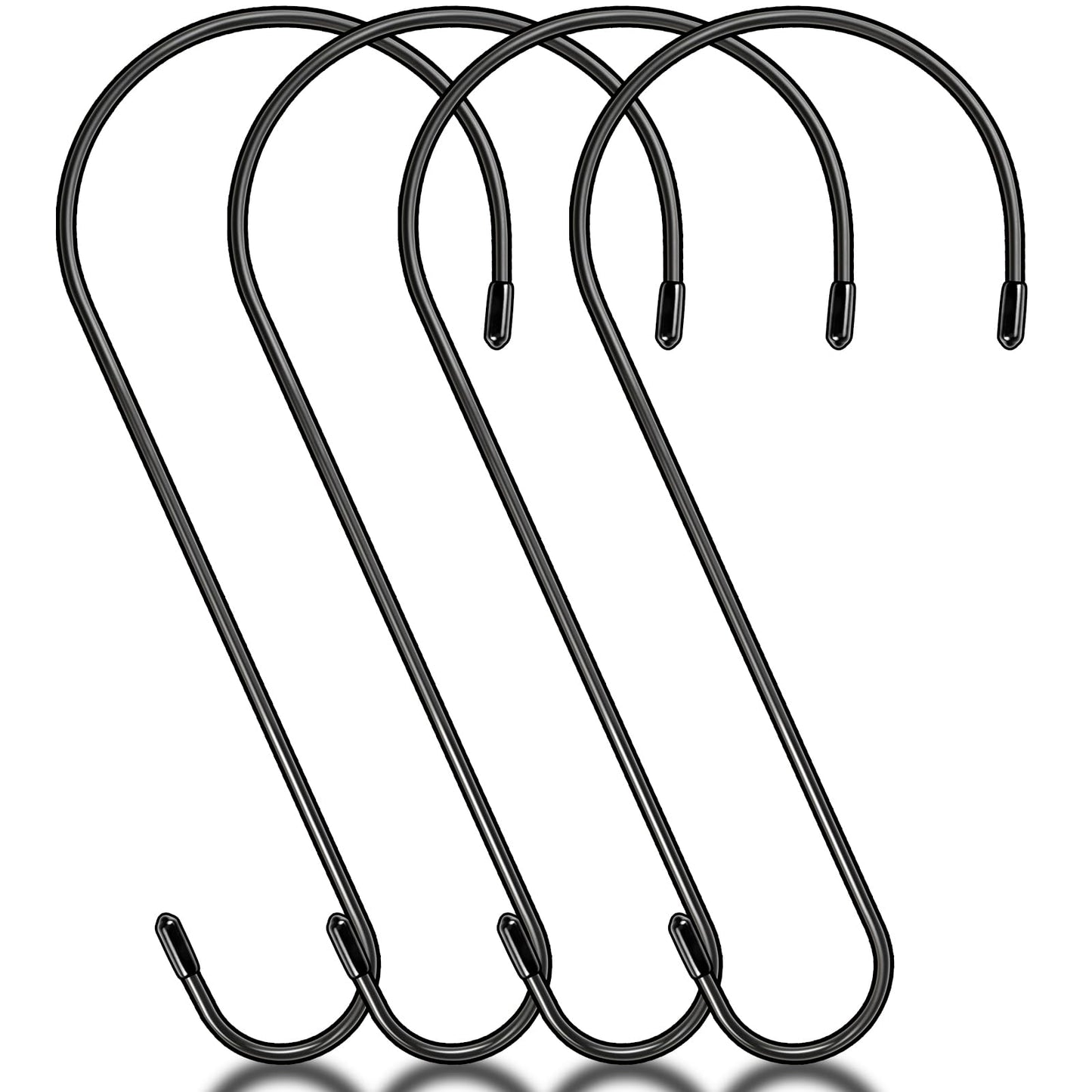 samhard 4 Pack 14 Inch Tree Branch Hooks, Extra Large S Hooks for Bird Feeder, Heavy Duty Long S Hook for Hanging Plants, Basket, Lanterns, Patio,Indoor Outdoor Uses(Black)