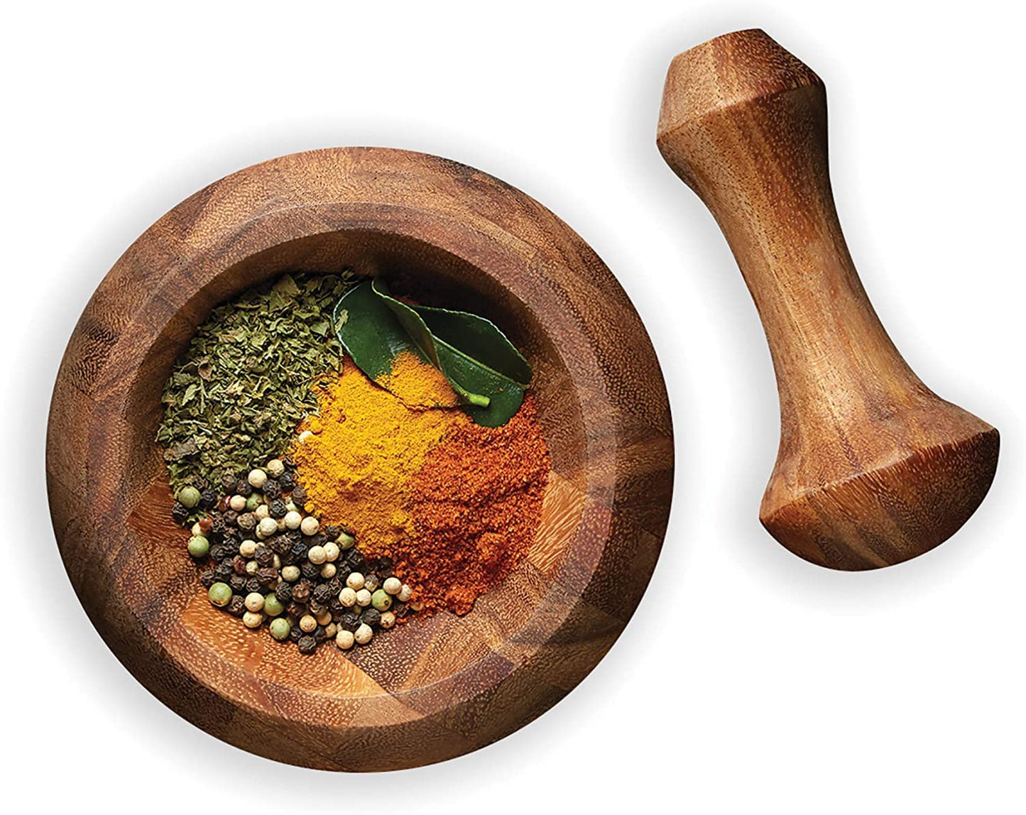 IBLAY Mortar and Pestle, Acacia Wood Herb Spice Masher Mortar,Pestle Grinder/Chopper for Herbs, for Garlic Press, Coffee Grinder, Ginger Crusher, Spice Grinding, Spices and Kitchen Usage