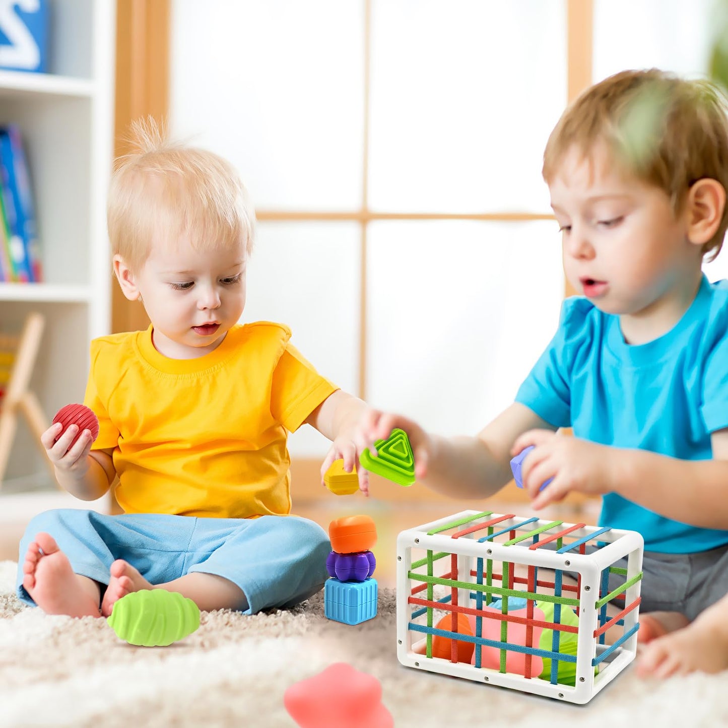 AiTuiTui Baby Sensory Montessori Activity Toys for 1 2 Year Old Boy Girl, Early Learning Develop Shape Sorter Cube with Soft Textured Balls for Infants Toddler Birthday or Easter Gifts