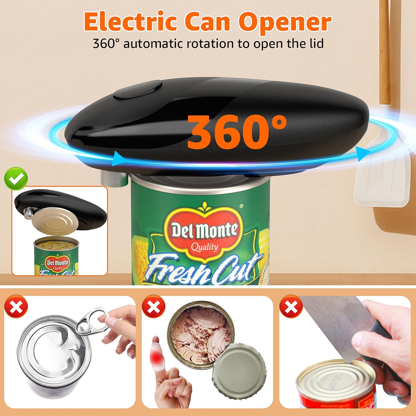 electriccan opener, automatic can opener, one-button operation, with smooth edge design suitable for the elderly, portable kitchen tool, suitable for most can sizes.