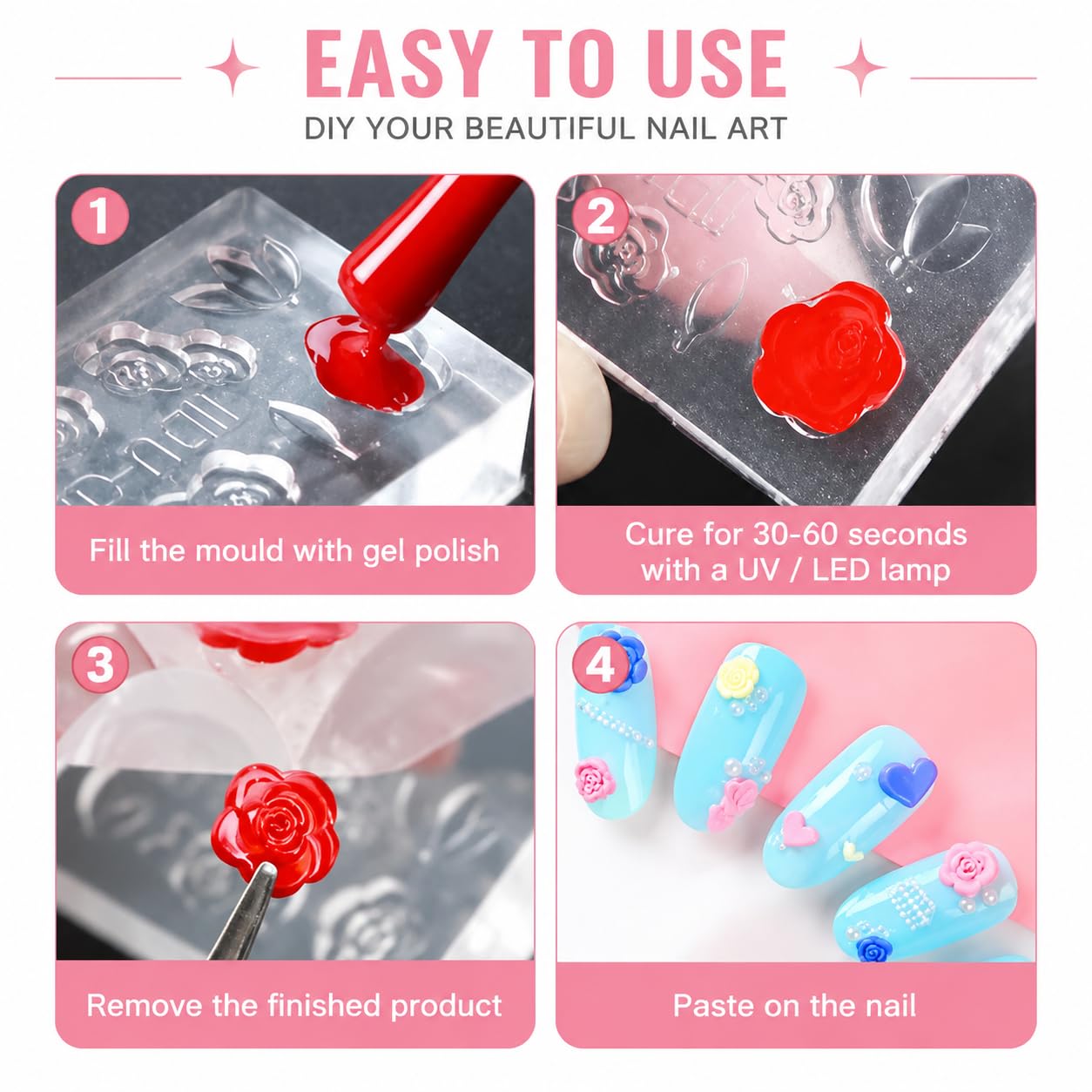 AeSiliFlex 36Pcs 3D Silicone Resin Molds Kit - Nail Art Molds for Nail Charms, Mini Silicone Molds Leaves Flower Animals Templates