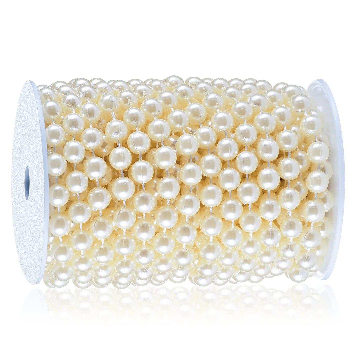 XINHUIDALSQ Craft String of Pearls 10 MM Faux Pearl Beaded, 33 Feet Ivory Garland Bead String for Christmas Tree Decorations, Wedding Party Decoration(Ivory, 10mm/10M)