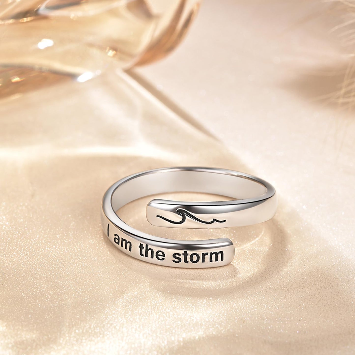 925 Sterling Silver Inspirational Jewelry Adjustable Wrap Open Ring Encouragement Gift for Women(I am the storm 2)