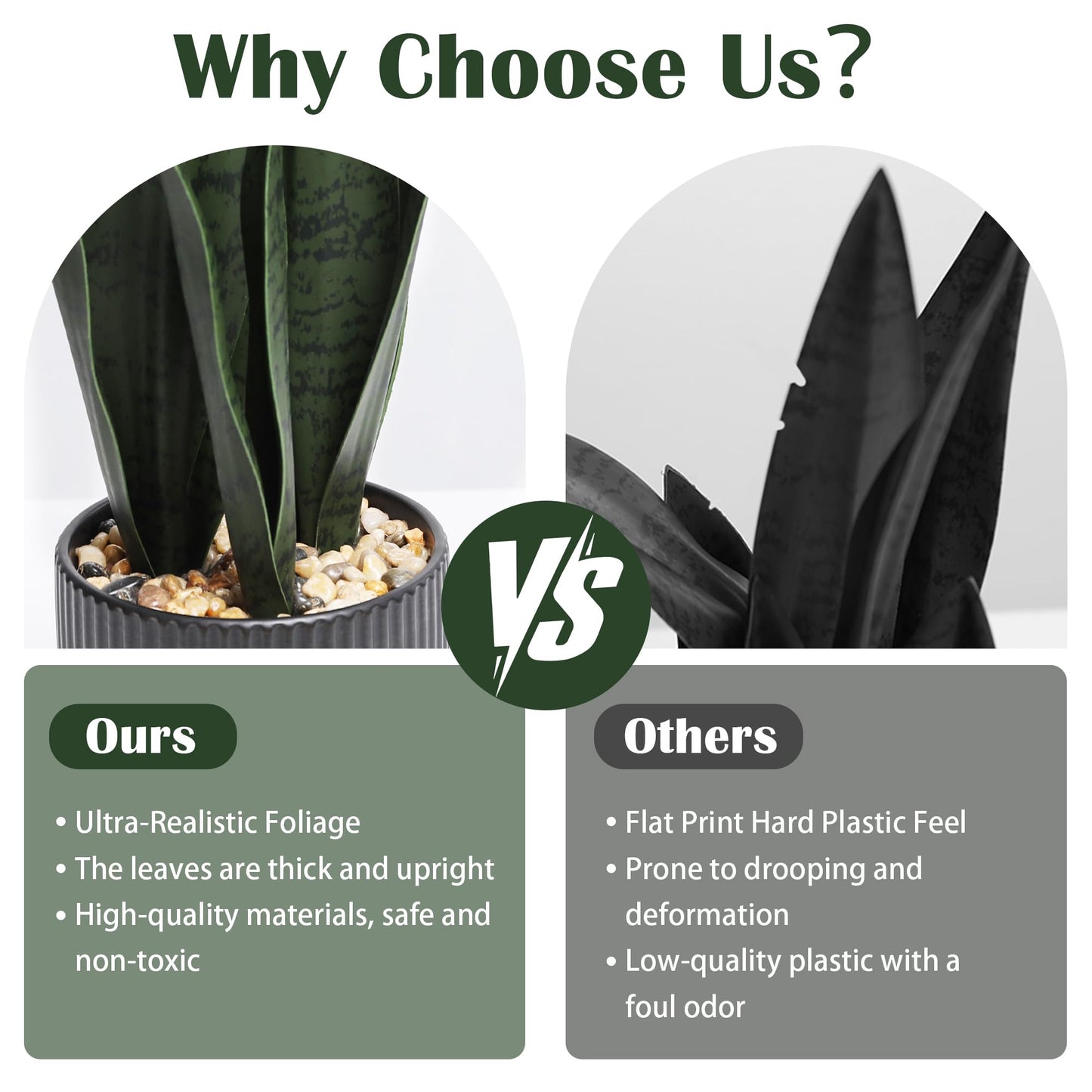 Chonsun Artificial Plants Sansevieria Snake Plant with Black Ceramic Pot Desk Small Fake Plant for Indoor Living Room Kitchen Bathroom Farmhouse Home Decor