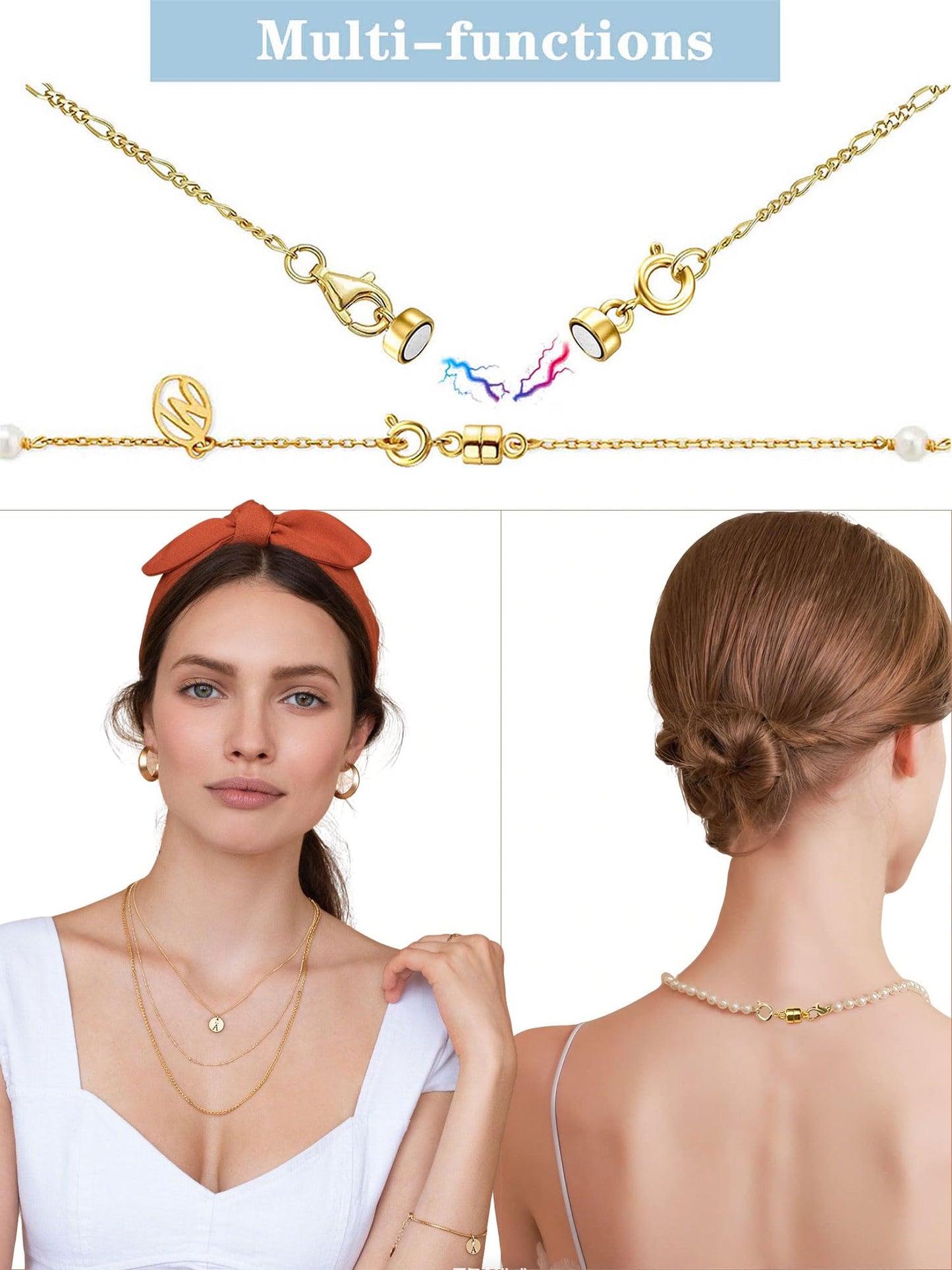 Dailyacc Magnetic Necklace Clasps and Closures - Safety 14 K Gold and Silver Jewelry Converters for Bracelets Chain Extender