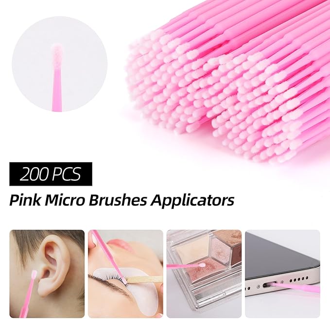 600 PCS Eyelash Extension Supplies Kit, 200 Spoolies Mascara Wands Disposable 200 Lip Brushes 200 Micro Swabs Pink Eyelash Brushes Makeup Applicator Tool