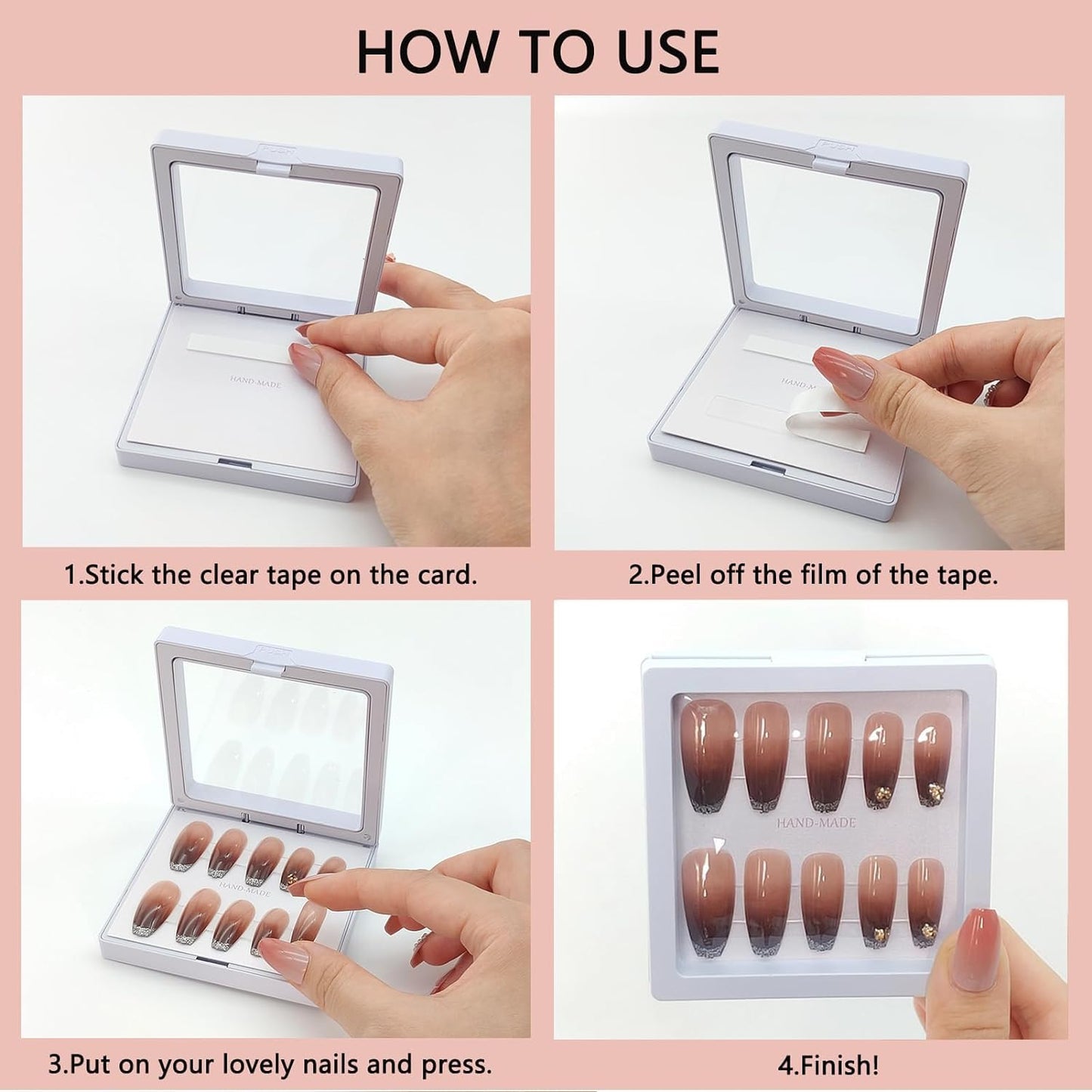 GUXACU Press On Nail Packaging Boxes - 3D Floating Storage and Display Box With 60pcs Double Sided Adhesive Tape for Nail Tech