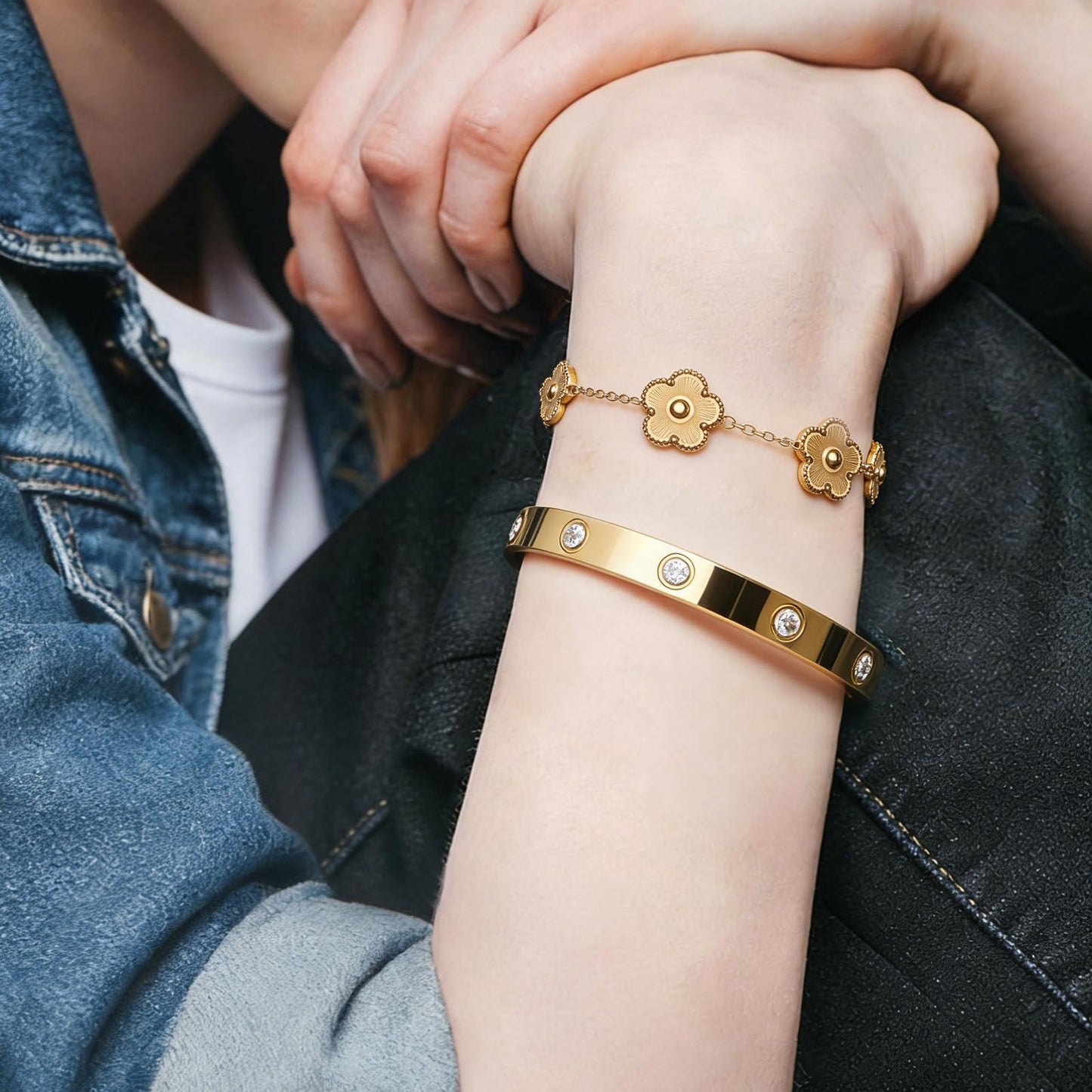 PCY Gold Bracelets For Women,3PC Bangle Gold Plated Bracelets For Women,Trendy Statement Cuff Stackable Bangles Set,Fashion Jewelry for Women. (Medium, Lucky Gift)
