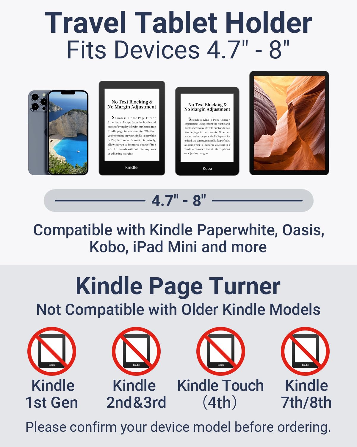 Kindle Travel Stand with Remote Page Turner – Foldable Kindle Holder and Clicker for Hands-Free Reading on Airplanes, Commutes & Camping