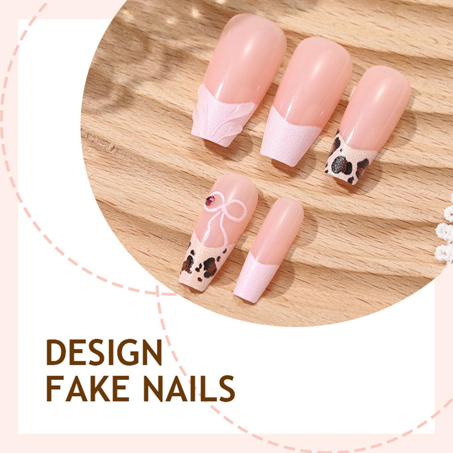 Vopintpy Leopard Print French Tip Press on Nails Long Square Fake Nails with Design Glossy Acrylic Glue on Nail Reusable Full Cover Artificial Stick on Nail for Women DIY Manicure