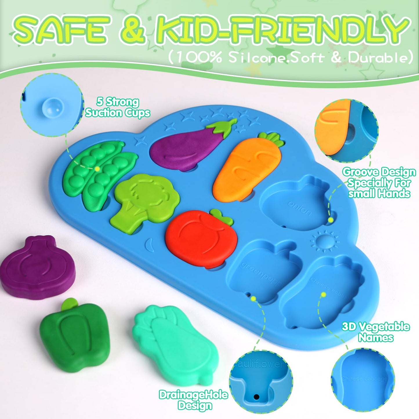 Silicone Bath Toys for Toddlers 1-3 - Sensory Baby Bath Toys with Suction Cup - Puzzles Toy Soft Textured Educational Learning Toddler Baby Toys 1 2 Year Old Boy Girl Gifts