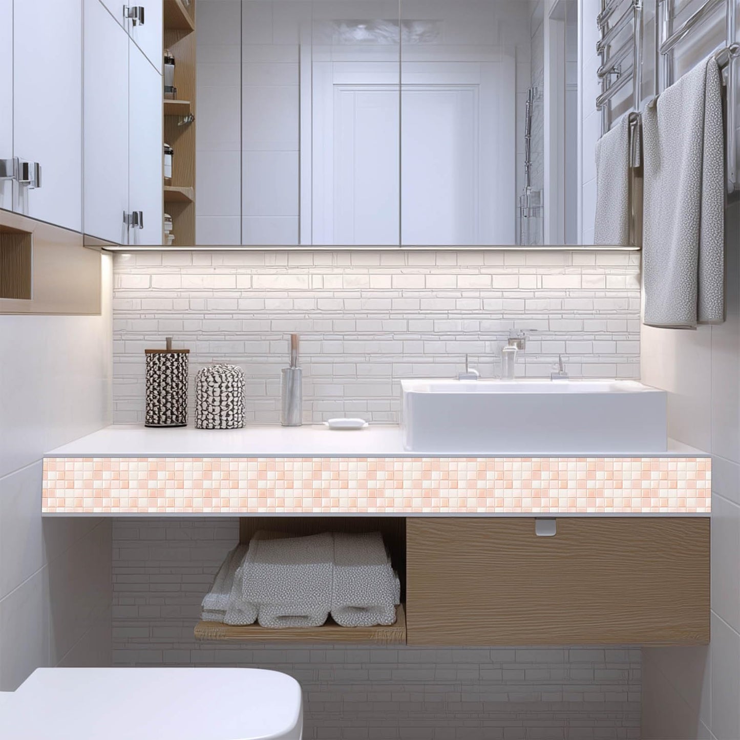 IVN Peel and Stick Wallpaper Border 4 x 196 Inch Pink Square Tile Pattern Self Adhesive Decorative Wall Trim Accent Strip for Bedroom Kitchen Living Room Mirror Frame Bold Gothic Home Decor