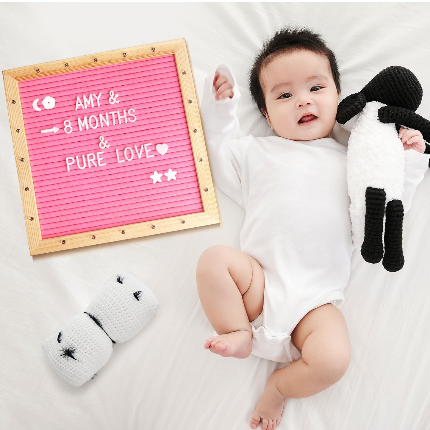 Pink Felt Letter Board with Lights, Built-in LED Lights -Message Board Adjustable Stand, 340 Letters and Christmas,- for Menus, Pregnancy Announcement, Weddings, Party Planning(10 * 10)