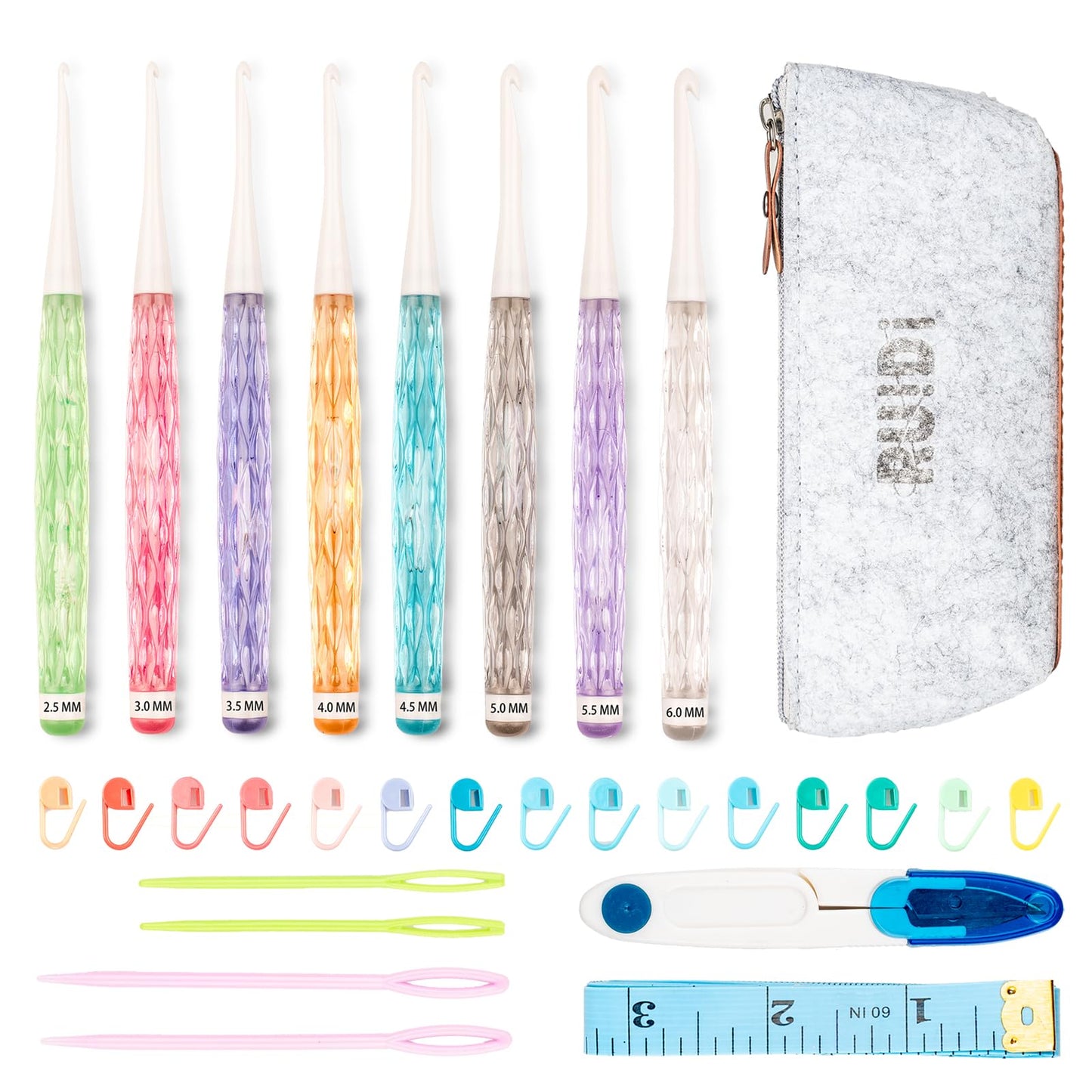 Ruidi 8 Pcs Crochet Hooks Set,High Quality Colored Crystal Handle Crochet Set，(2.5mm，3.0mm,3.5mm,4.0mm,4.5mm,5.0mm,5.5mm,6.0mm)