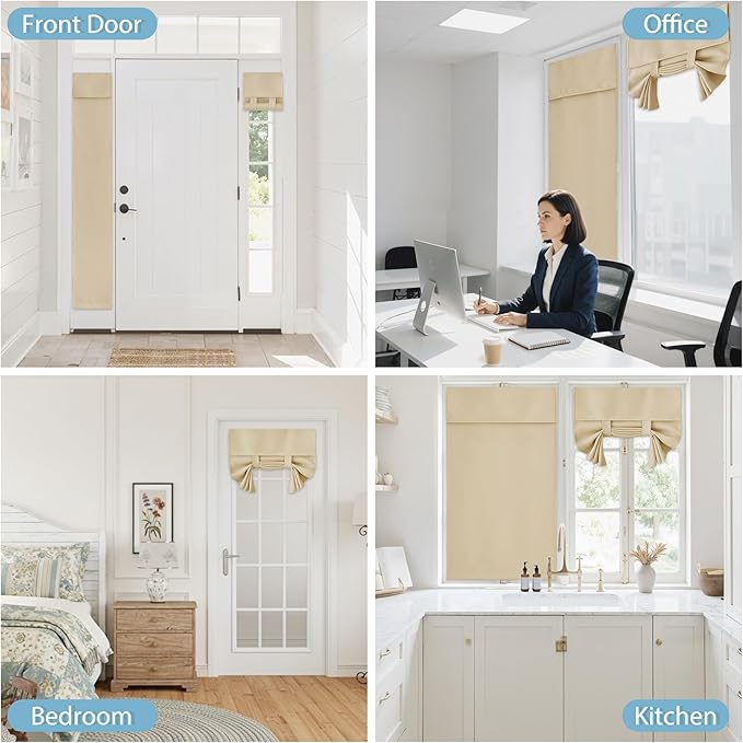 RYB HOME Blackout French Door Curtain - Privacy Thermal Insulated Window Shades for Patio Kitchen Front Entry Back Door Glass Window, Self Adhesive No Drill, 1 Panel, 26" W x 72" L, Biscotti Beige