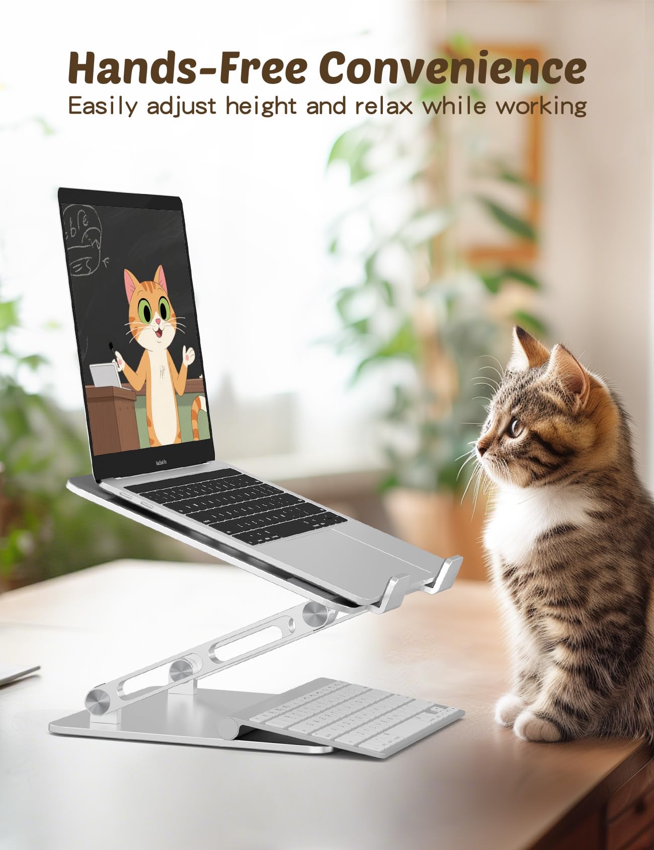 Aoviho Laptop Stand for Desk – Adjustable Aluminum Laptop Riser with Unique Cat-Shaped Cooling Vent, Portable Desk Gift & Decor, Compatible with MacBook Air Pro, Dell, HP, Lenovo (10"-17.3"), Silver
