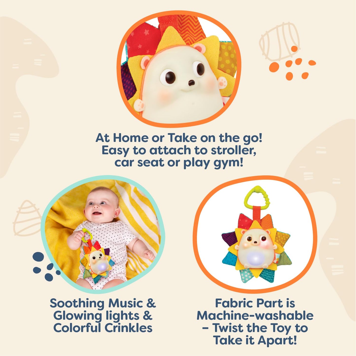 B. toys – Baby Musical Light – Up Hedgehog Toy with Lights & Sounds – Sensory Toy for Newborns, Babies – Music & Glowing Lights – RainGlow Buddy – 0+ Months