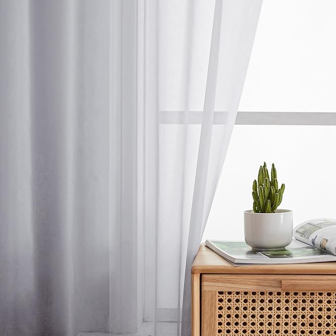Simplebrand Light Grey Sheer Curtains 72 Inches Long 2 Panels for Living Room, Rod Pockets Airy Window Treatments Voile Sheer Black Curtains Panels Lightweight for Front Back Patio Glass Door, 42" W