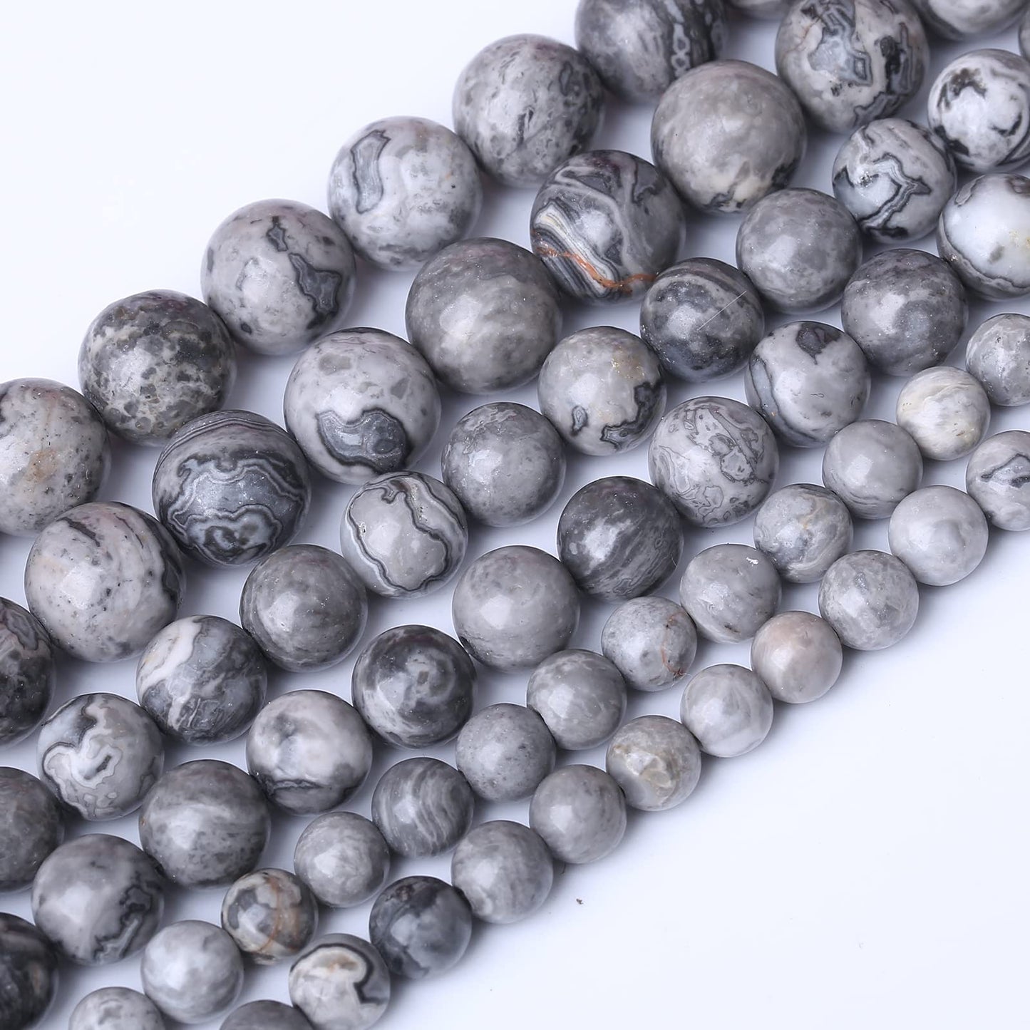 45PCS 8MM Natural Grey map Beads Round Loose Stone Beads for Jewelry Making DIY Energy Stone Healing Power Bracelet 15"