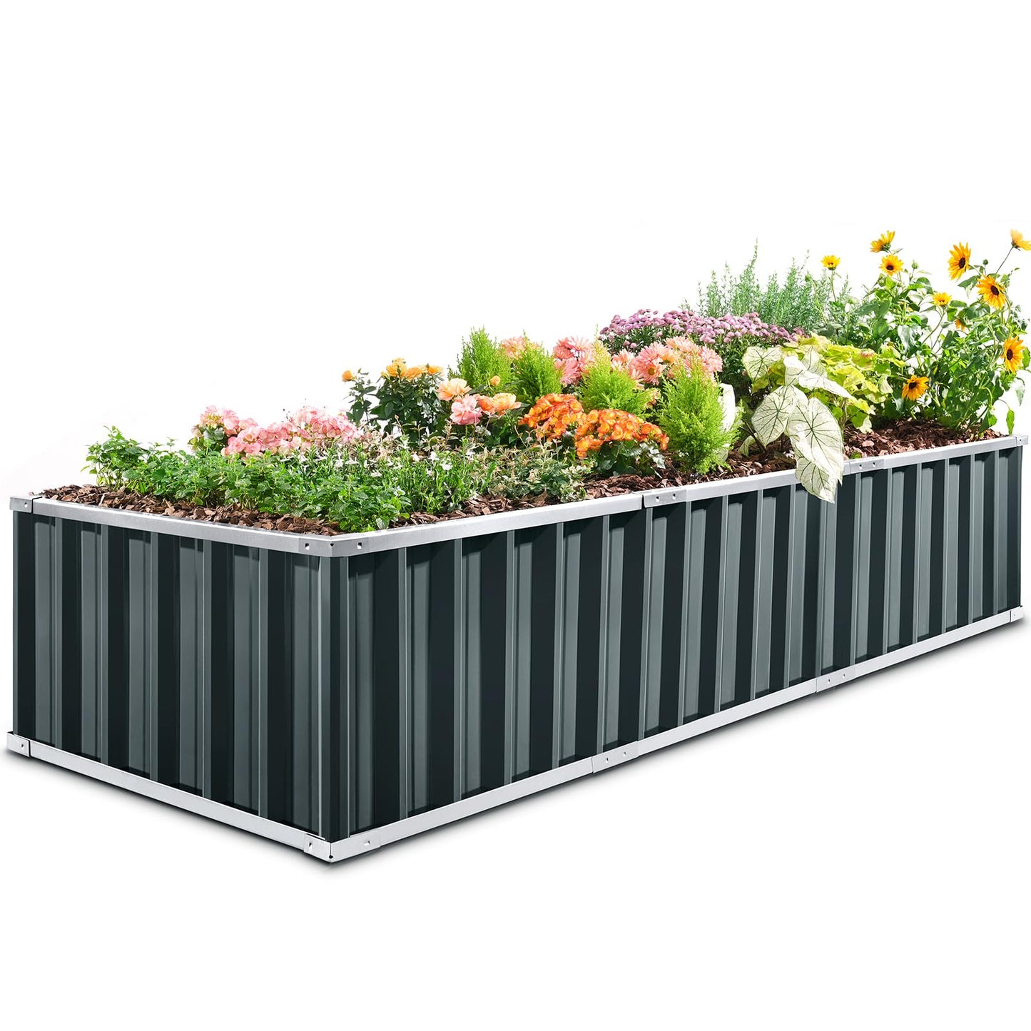 KING BIRD Galvanized Raised Garden Bed with 2 Installation Methods for DIY, 101" x 36" x 18" Heightened Planter Kit Box Outdoor for Deep-Rooted Vegetables, Flowers, Dark Grey