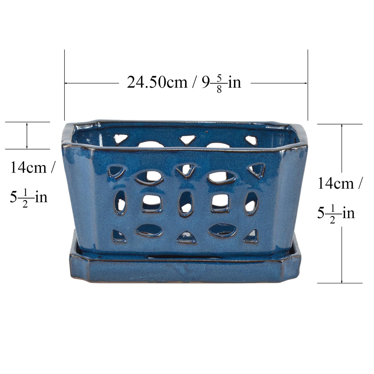W&W Orchid Pot with Holes and Saucer for Repotting, Blue, 9.7 Inch