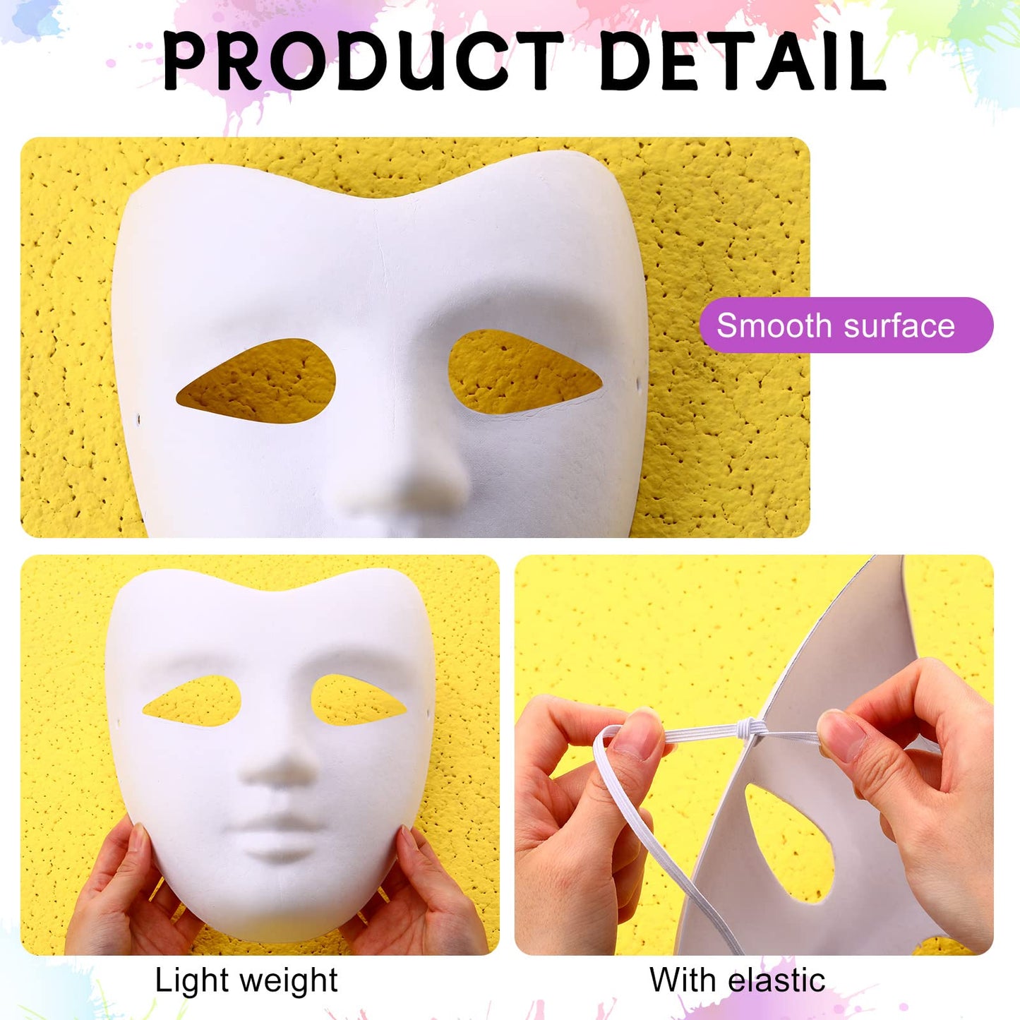Sumind 50 Pcs White Paper Mache Mask Craft DIY Blank Paintable Costume Full Face Plain Mask for Decoration Cosplay Party Halloween