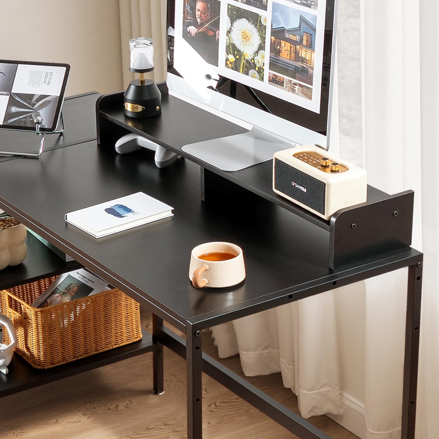 MINOSYS 47-inch Computer Desk with Storage Shelf - Your Ideal Black Gaming Desk for Bedrooms, Small Spaces, and Home Offices. This Modern Writing Desk is Perfectly Suited for PCs.