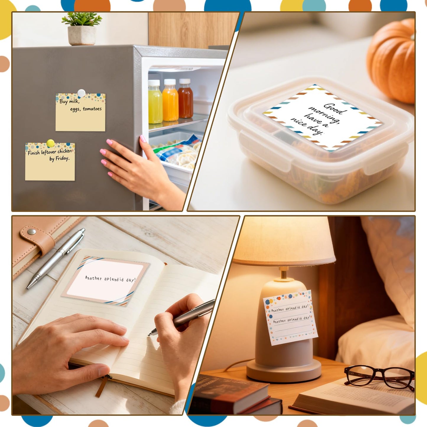 GLOBLELAND 8 Pads 400 Sheets Polka Dots Sticky Notes Set 4x3 inch Self-Adhesive Memo Pads Stripes Post it Notes for Journaling Planners Office Meeting Craft Lovers