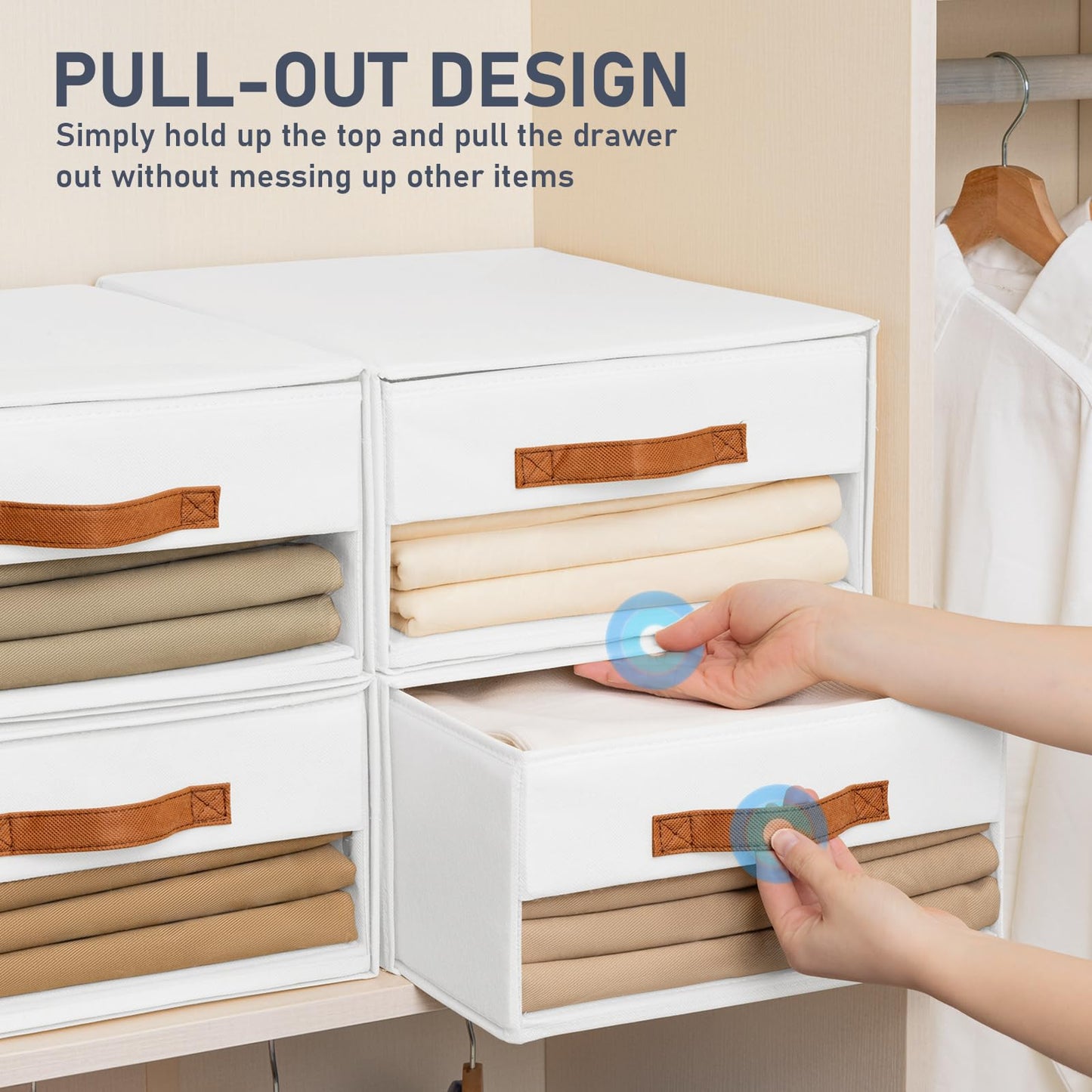 DIMJ Closet Organizers and Storage - Fabric Bins with Drawers for Closet Foldable Clothes Organizers with Clear Window, Stackable Storage Drawers Units for Bedroom, Living Room, 6-Pack, White