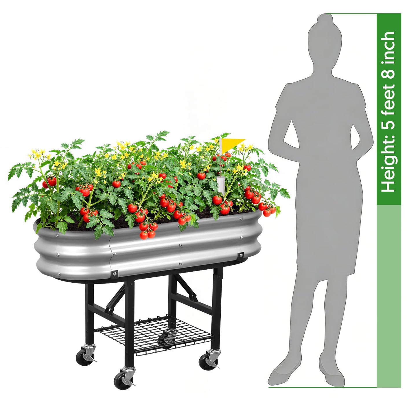 Self-Watering Raised Garden Bed with Legs and Heavy Duty Wheels, Easy-Install Planter Box with Foldable Stand, Galvanized Metal Elevated Wicking Bed with Liner for Indoor Outdoor Gardening